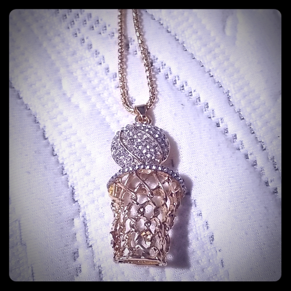 iced out basketball pendant and chain